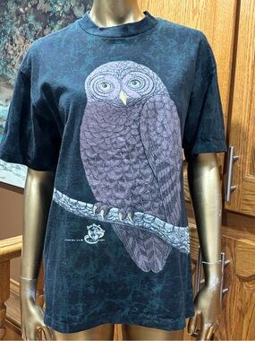 Vintage-1990 Wild Oats Owl Graphic Tee - Black & Purple